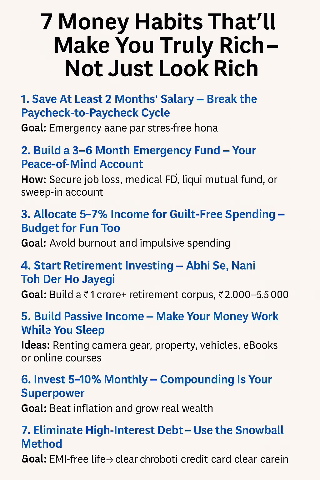 7 Money Habits to Be Rich - Infographic by TheMansa.in