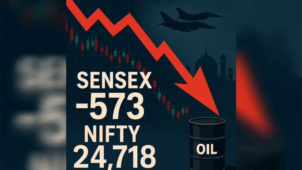 "Sensex falls 573 points on 13 June 2025 due to Israel-Iran conflict and rising crude oil prices"